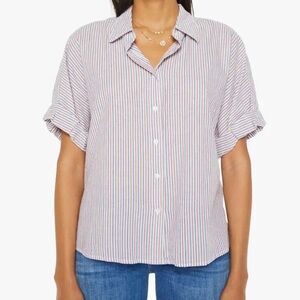 XIRENA Teddy Shirt Red blue Firework Stripe Cotton Lightweight medium